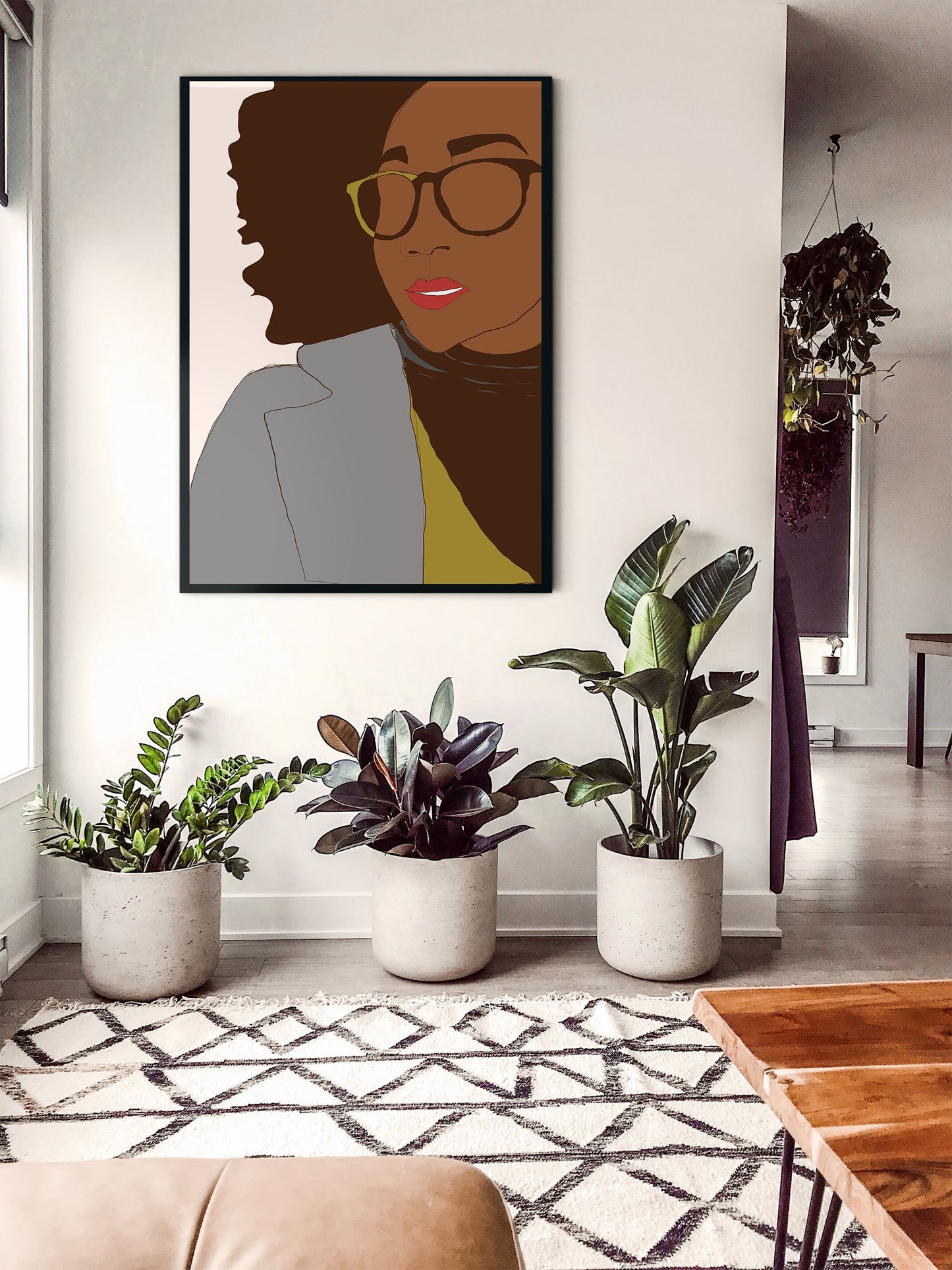 Black Girl Art | Instant Download, Afro American Art, Curly Hair Art, Black Woman Art, Printable Business Woman Art, Mid Century Modern Art