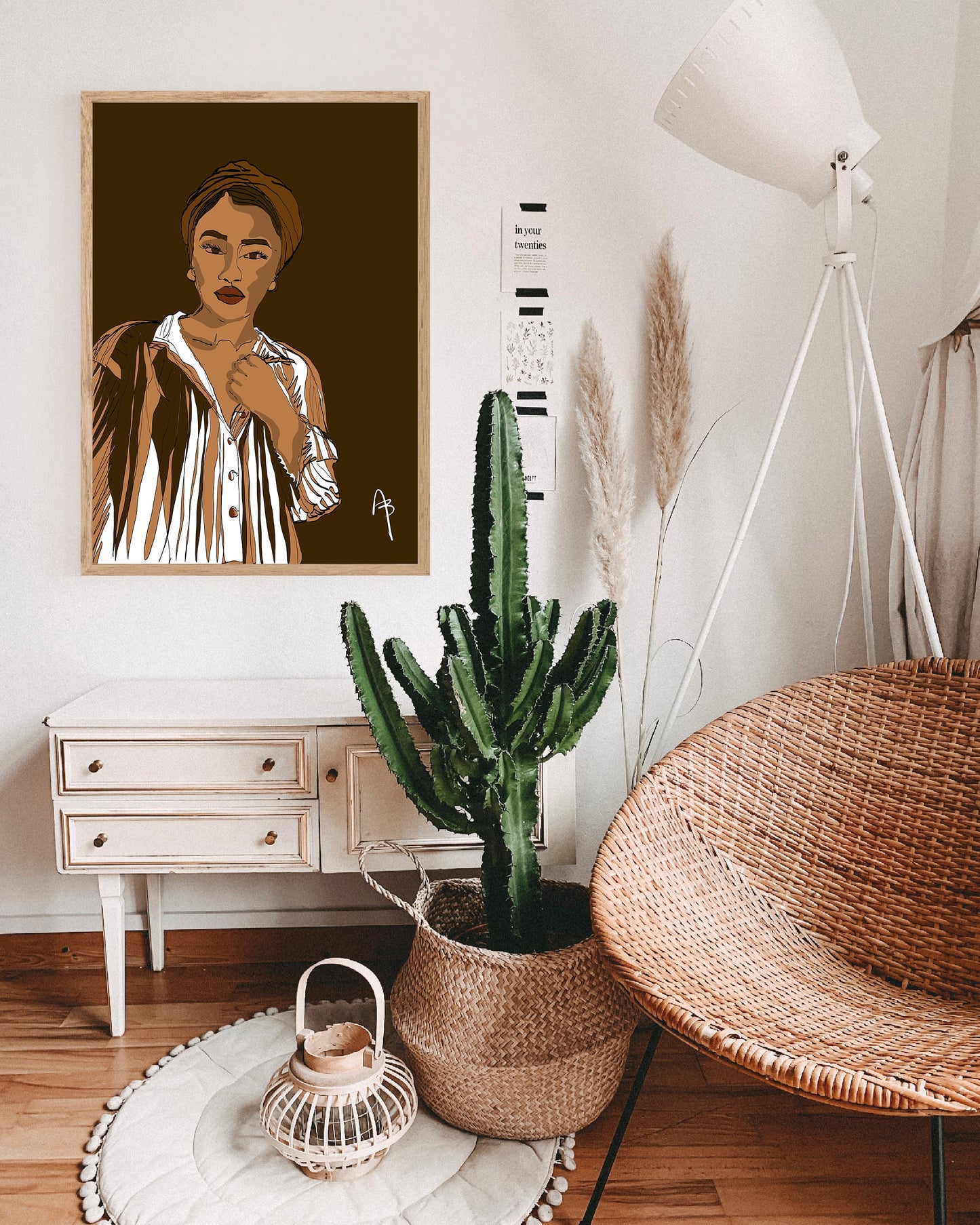 Black Girl Line Art | Instant Download, Headwrap Art, Curly Hair Art, Black Woman Art, Printable Business Woman Art, Mid Century Modern Art