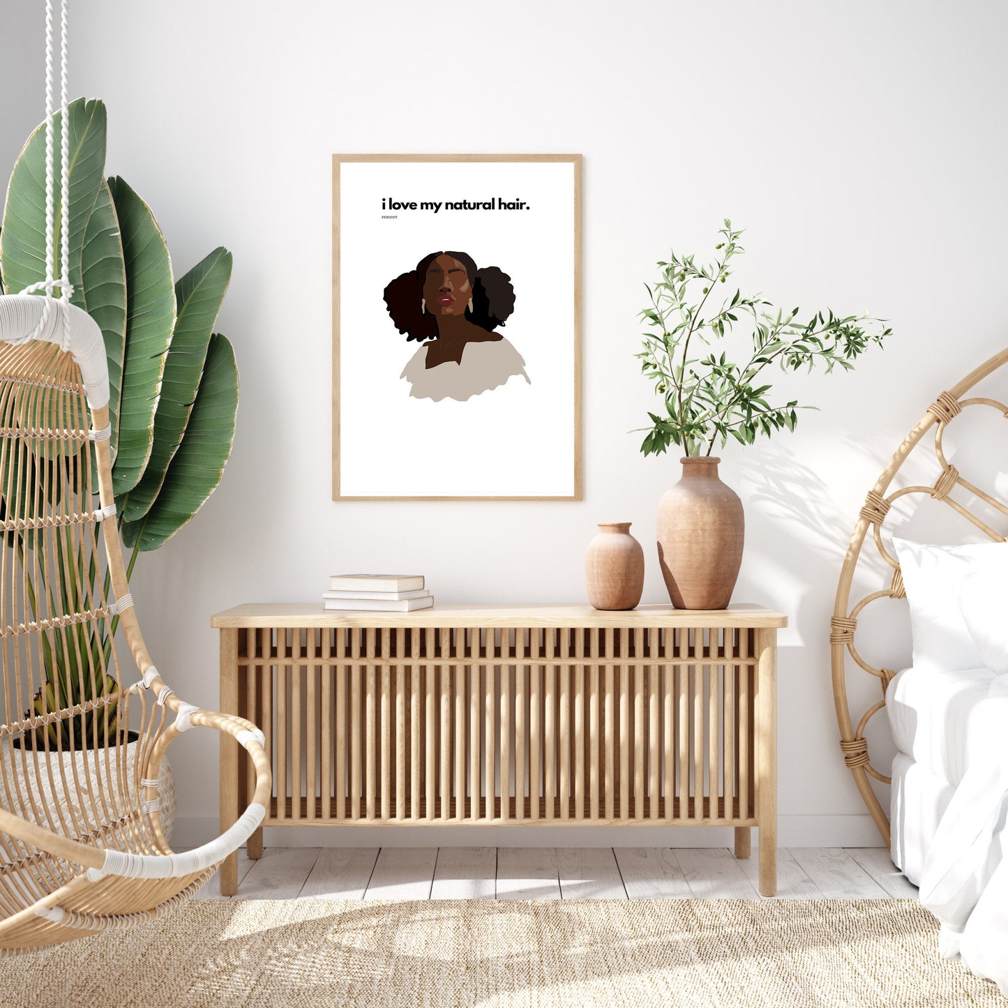 I Love My Natural Afro Puffs | Instant Download, Black Girl Boho Art, Afro-American Art, Natural Hair Print, Black Woman, Black Girl Afro