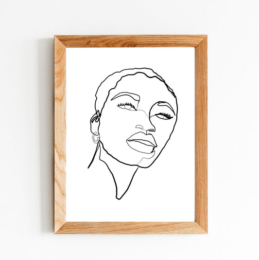 Woman Line Art Print | Printable wall art, Black woman art, Instant Download, Natural Hair, Minimal Line Art