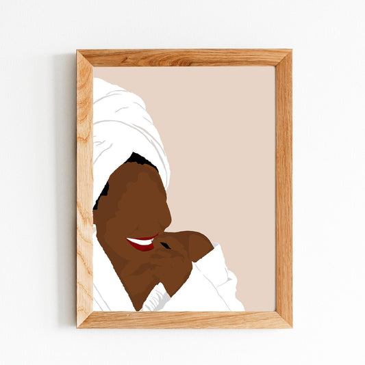 Black Woman Bathrobe Art | Instant Download, Woman Art, Black Girl Print, African Woman Art, Black Woman, Bathroom Art,