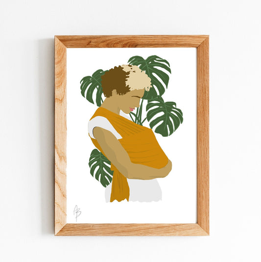 Plant Mom Art | Instant Download, Black Girl Art, Curly Hair Art, Black Woman Art, Printable Plant Art, Mid Century Modern Art