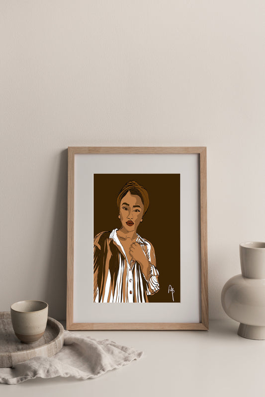 Black Girl Line Art | Instant Download, Headwrap Art, Curly Hair Art, Black Woman Art, Printable Business Woman Art, Mid Century Modern Art