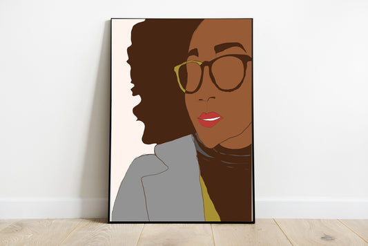 Black Girl Art | Instant Download, Afro American Art, Curly Hair Art, Black Woman Art, Printable Business Woman Art, Mid Century Modern Art
