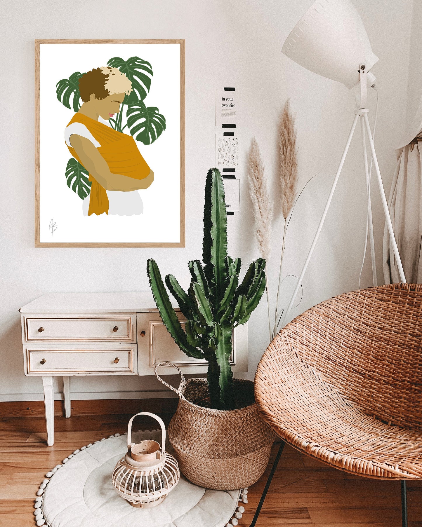 Plant Mom Art | Instant Download, Black Girl Art, Curly Hair Art, Black Woman Art, Printable Plant Art, Mid Century Modern Art