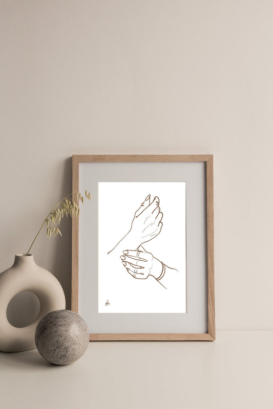 Minimalist Hand Art | Instant Download, Hand Line Art, Neutral Art, Mid-Century Modern Art, Monochromatic Art, Digital Print Art