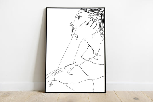 Woman Sitting Art | Instant Download, Feminine Wall Art, Woman Line Art, Portrait Line Art, Mid Century Modern Art