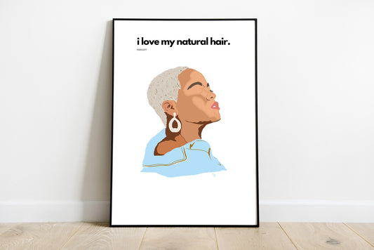 I Love My Natural Short Hair | Instant Download, Black Girl Boho Art, Afro American Art, Natural Hair Print, Black Woman Art, Black Girl Art