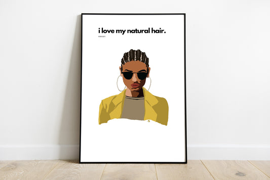 I Love My Natural Cornrows | Instant Download, Black Girl Boho Art, Natural Hair Art, Natural Hair Print, Black Woman Art, Black Girl Afro